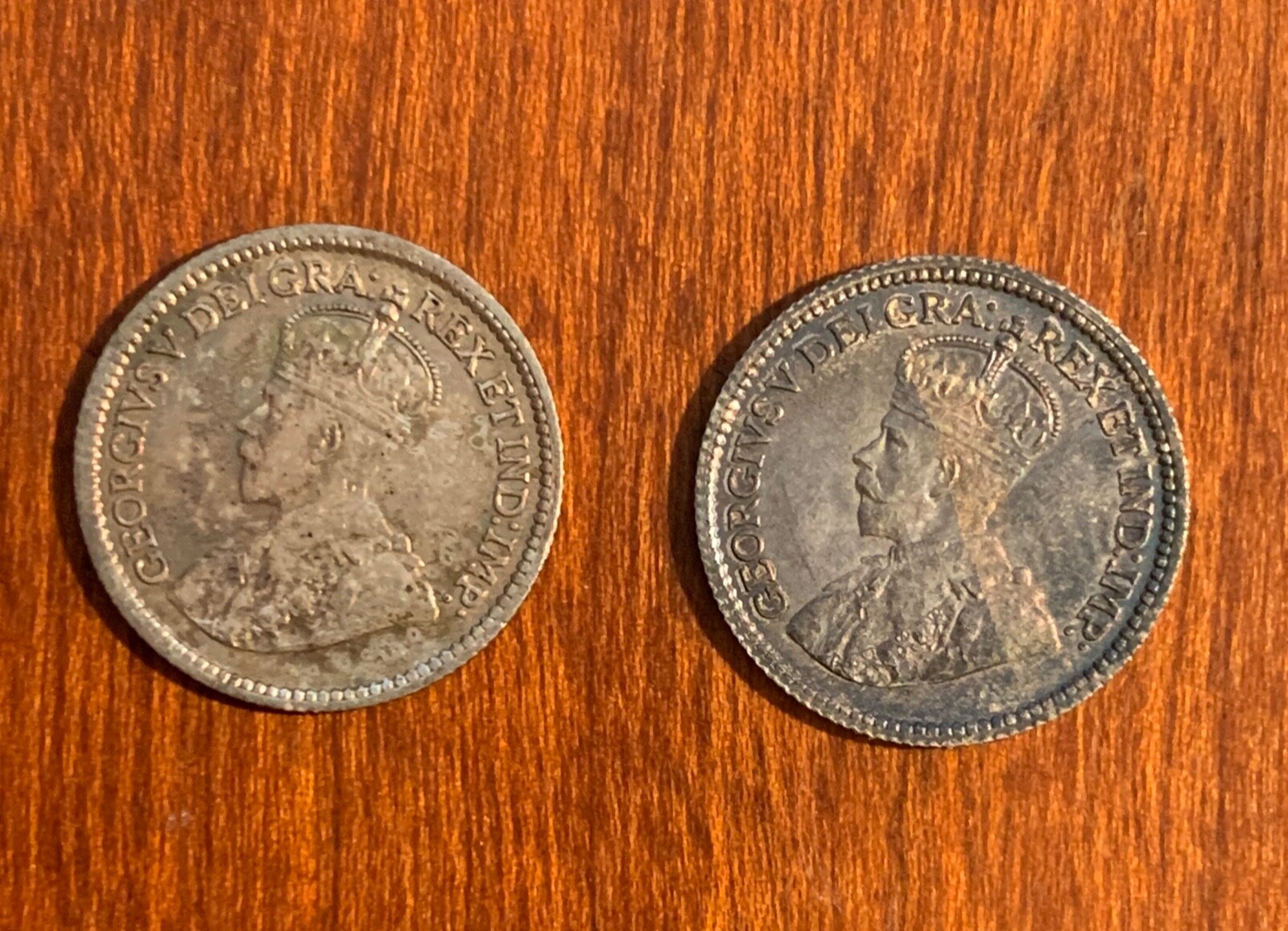 CANADA GEORGE V  5 CENTS SILVER COINS: 1912 & 1914, AU to UNCIRCULATED