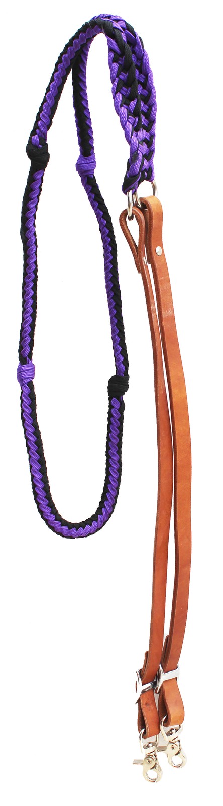 Horse Nylon Hand Braided 8 Ft. Roping Knotted Barrel Reins Leather Purple