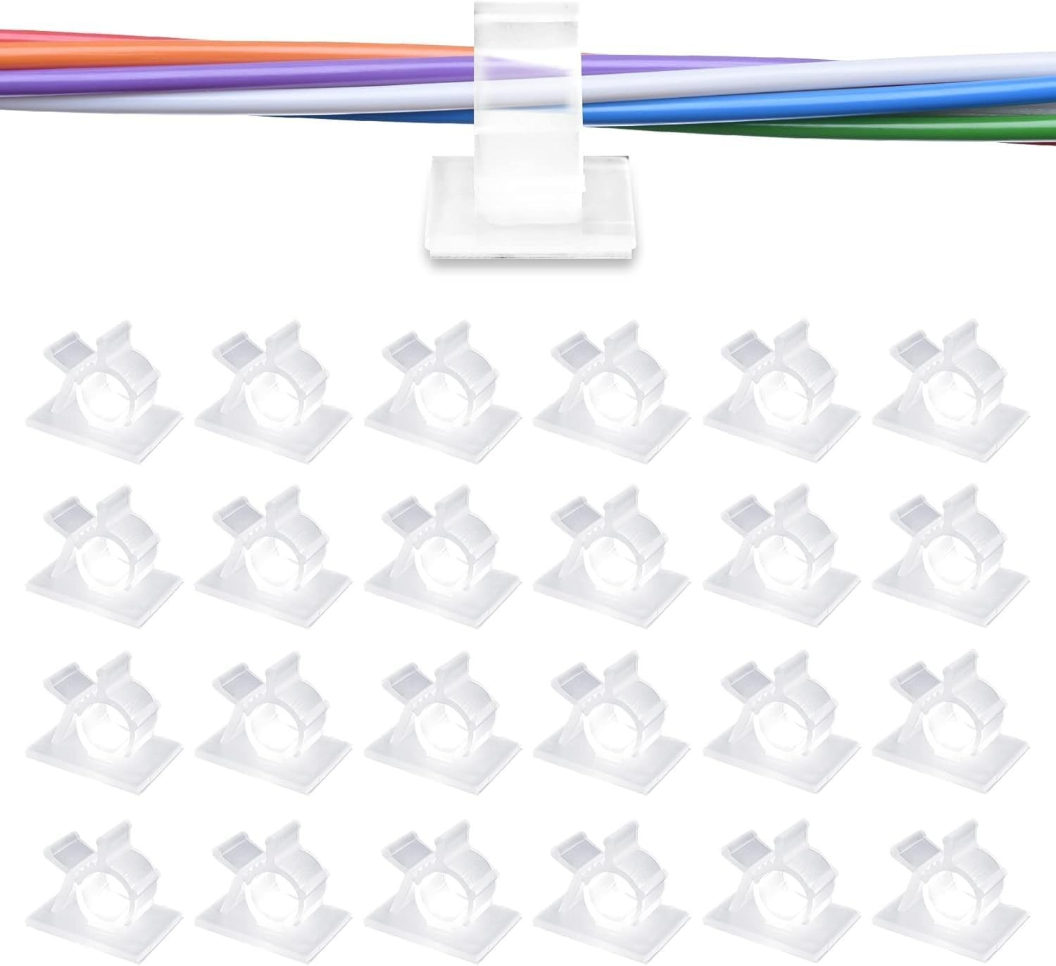 30 Pack Clear Self-Adhesive Cable Clips for Easy Wire Management - Fits 0.5 Inch