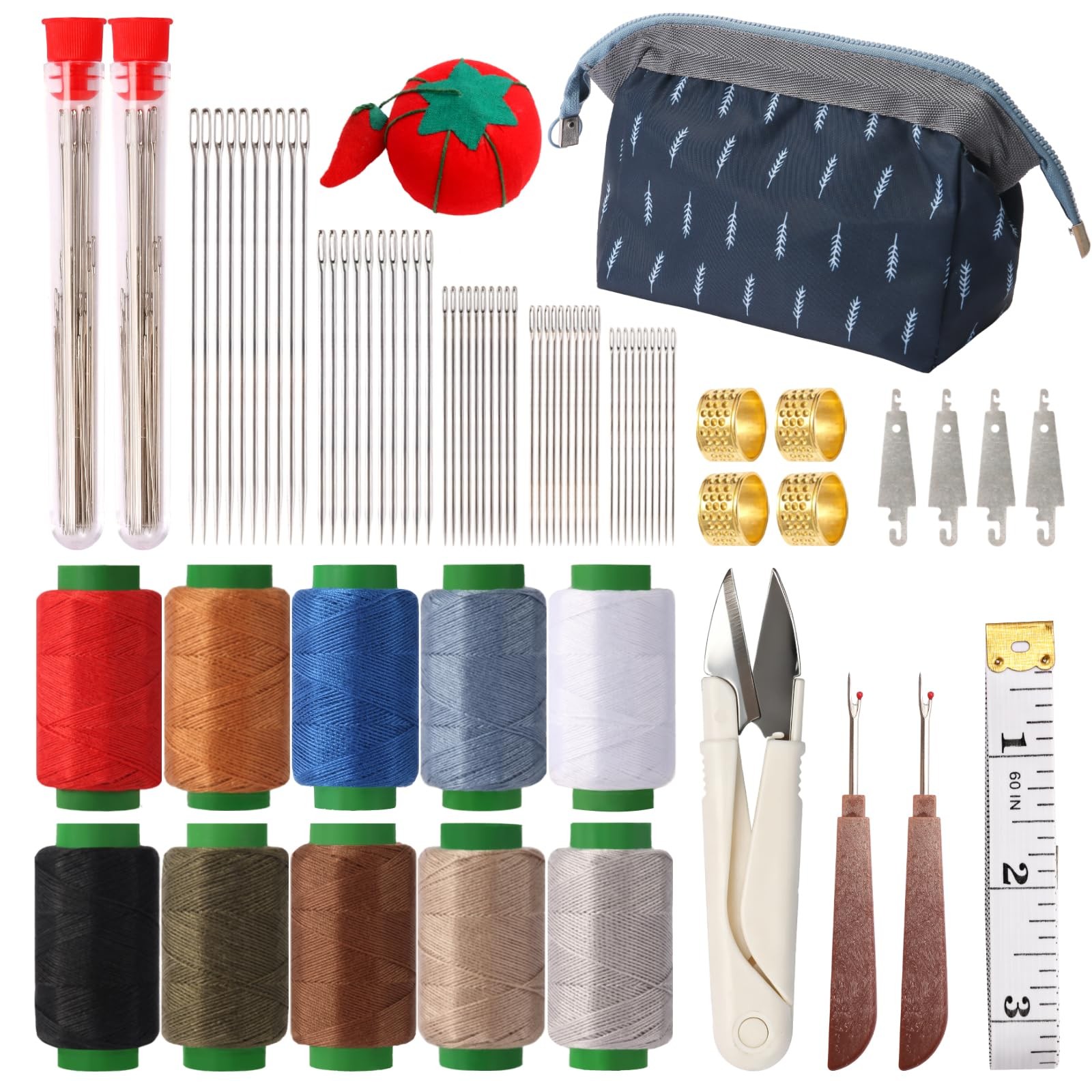 76PCS Big Eye Stainless Steel Sewing Needle Kit, and Thread silvery