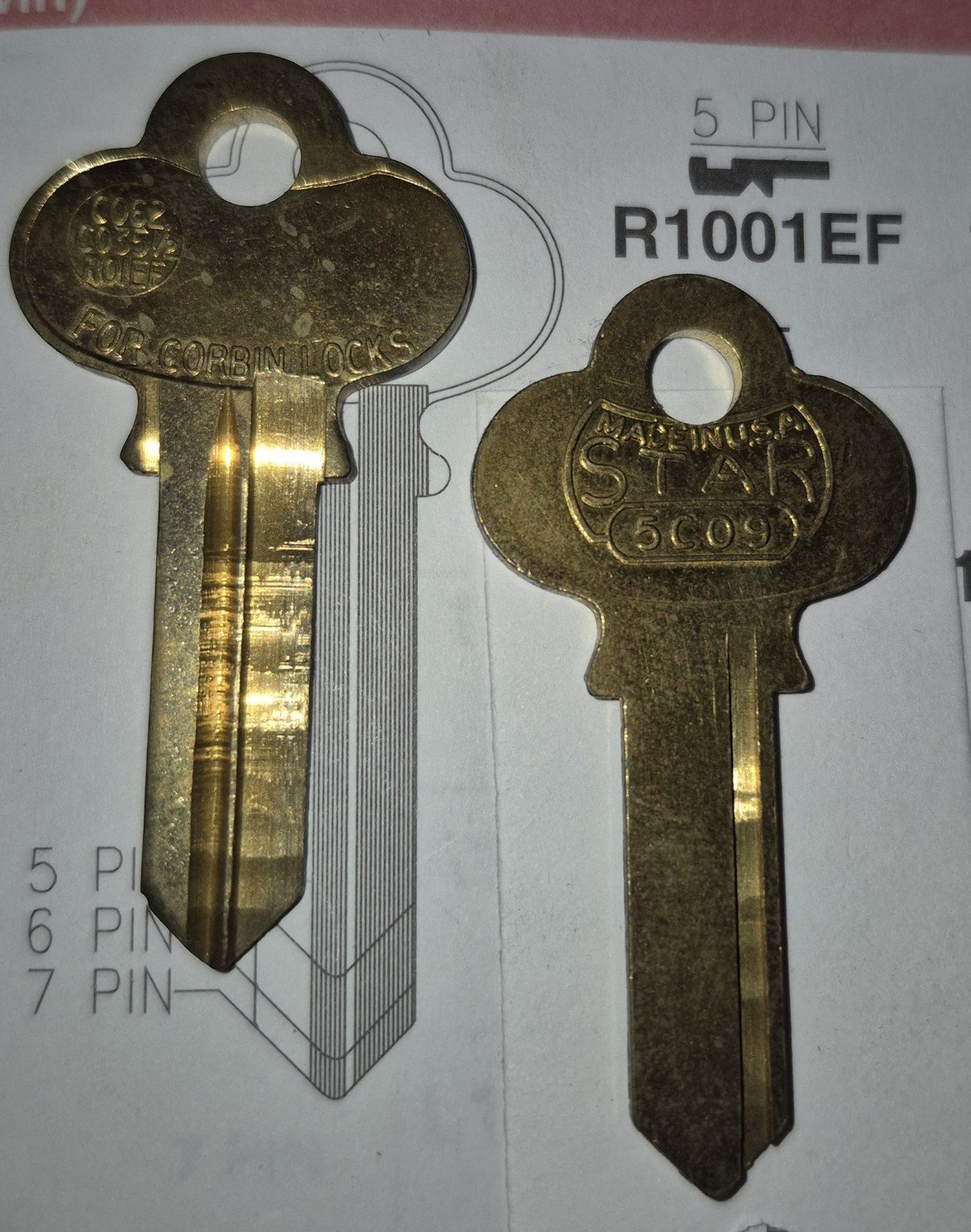 Corbin, R1001EF, 5CO9, CO62, CO35 1/2, R01EF, COR-175, Vintage (1) Key Blank.