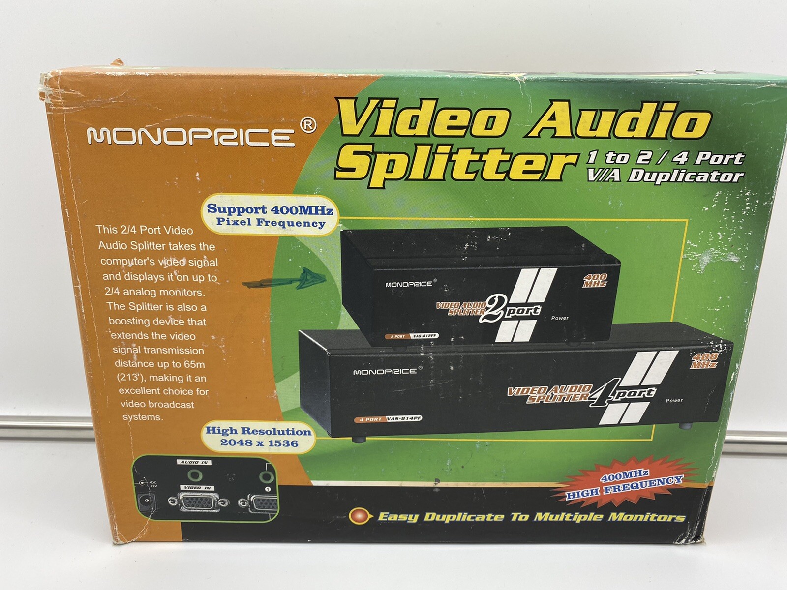 Monoprice Video Audio Splitter VAS-812PF 2 Port 400MHz Booster Duplicate-Monitor