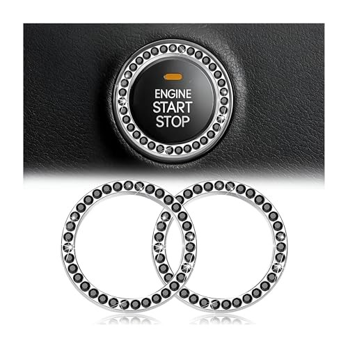Bling Car Engine Start Ring Decals, 2PCS Crystal Rhinestone Vehicle Push Black