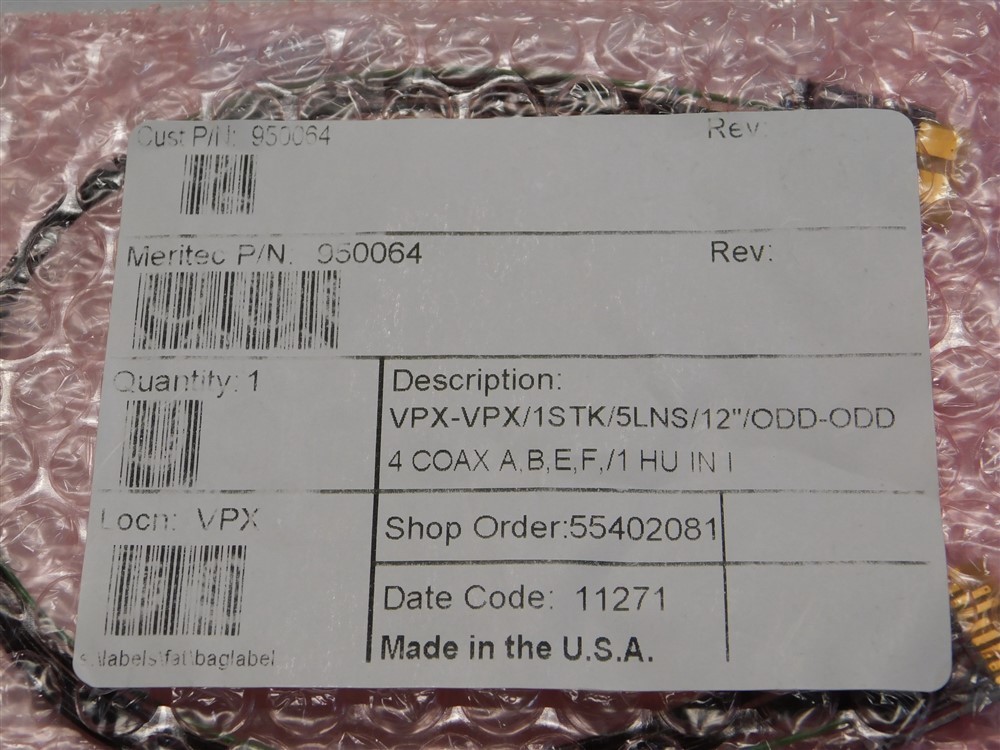 Meritec 950064 VPX-VPX 1STK 5LNS Odd-Odd 4 Coax A,B,E,F/1HU IN I Cable Assembly
