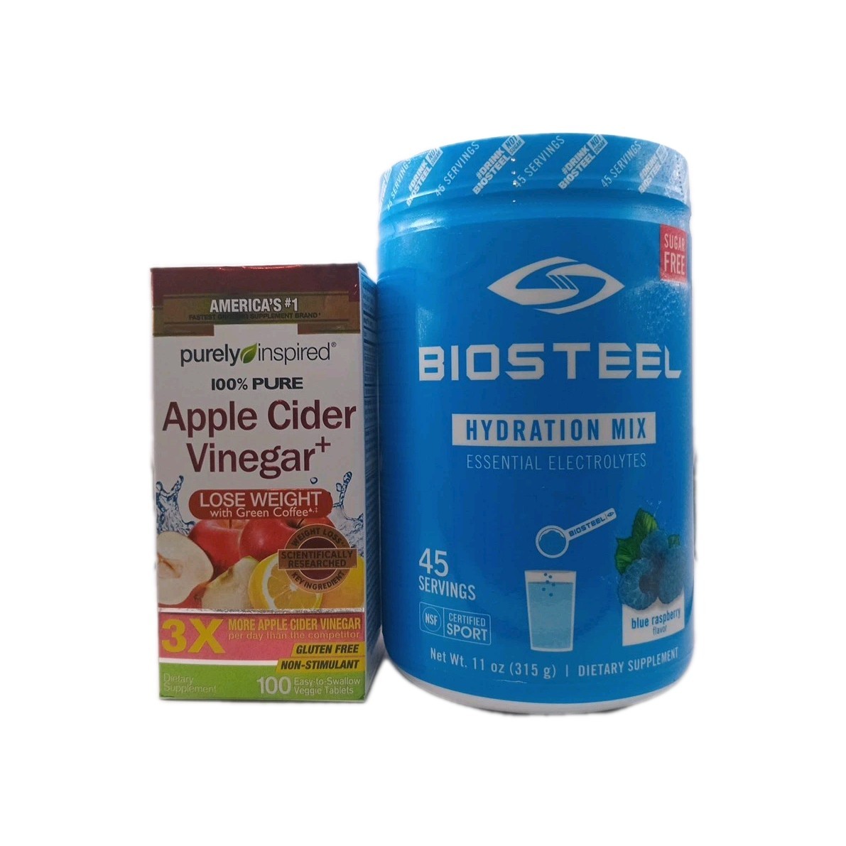 Purely Inspired Apple Cider Vinegar 100 Tabs Biosteel Hydration Mix Raspberry