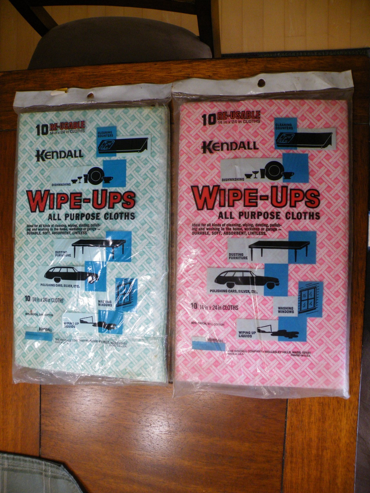 2 Vtg KENDALL Wipes 10 Reusable All Purpose Cloths  14"x24" 80% Rayon 20% Cotton