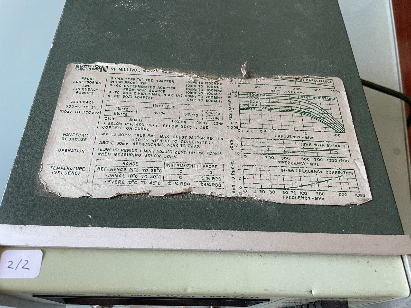 Boonton RF Millivolt Meter Model 92A No Probe Powers On As Is