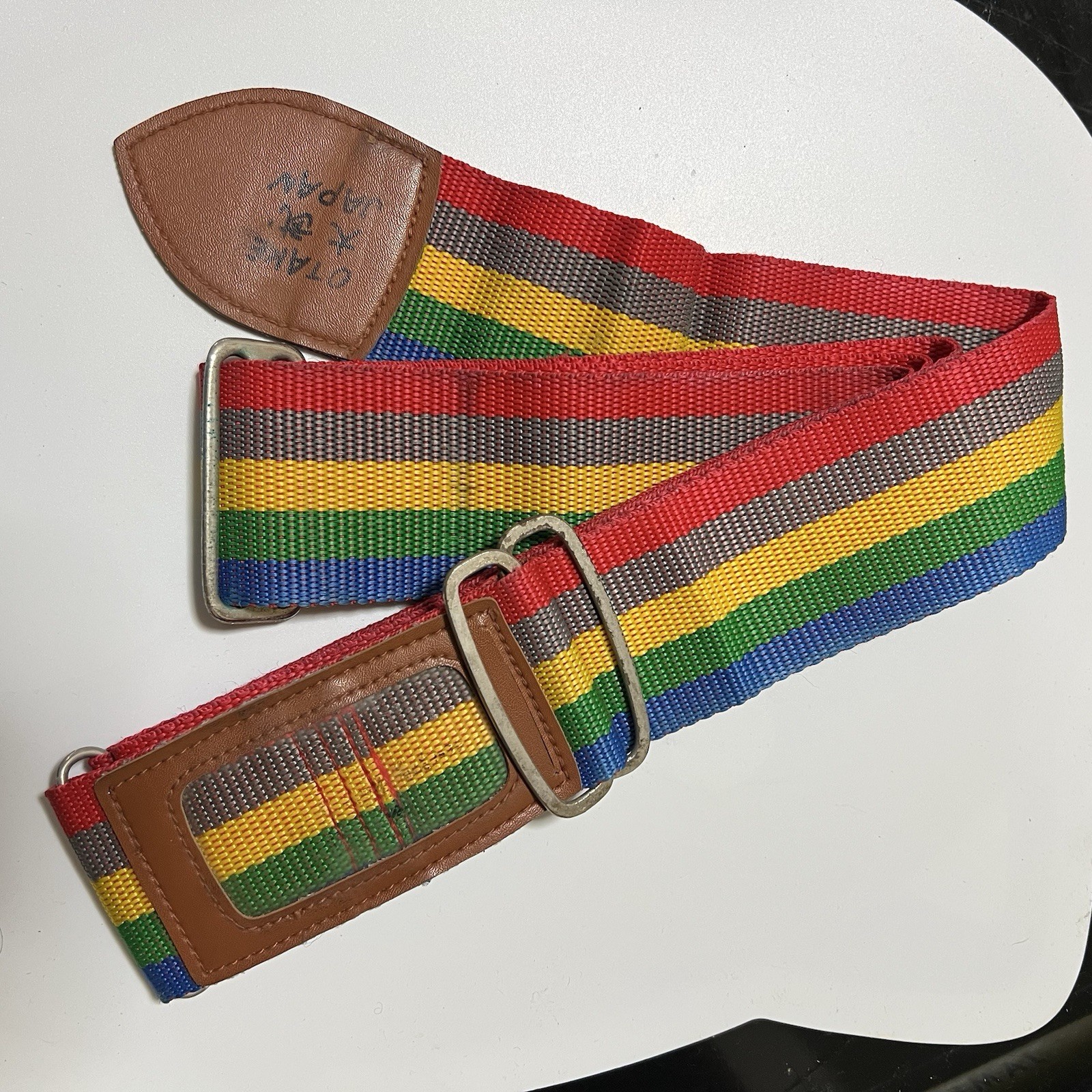 Vintage Luggage Strap Red Yellow Green Beige Blue Striped