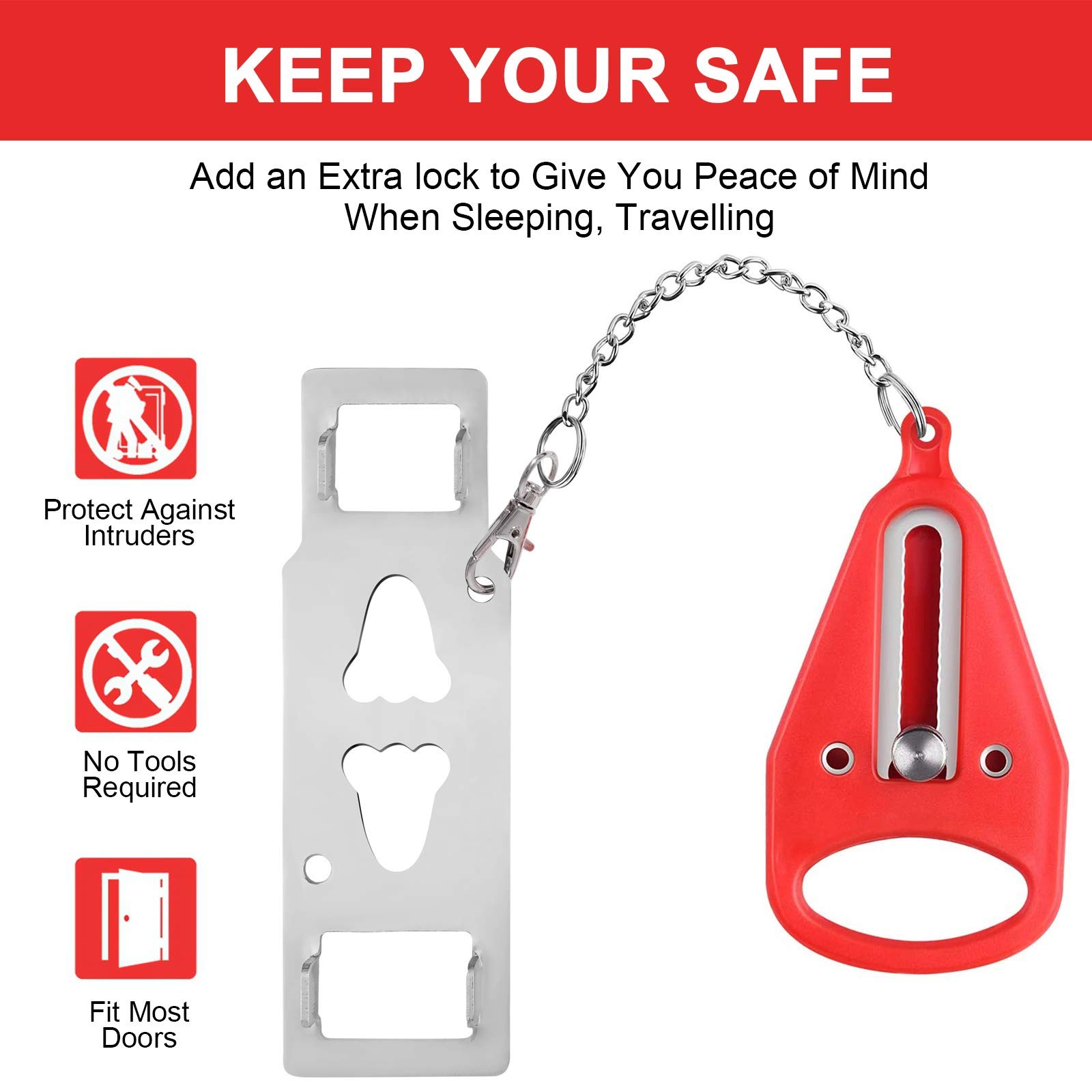 Portable Door Lock-2 Pack Solid Heavy Duty Extra Lock for Additional Privacy ...