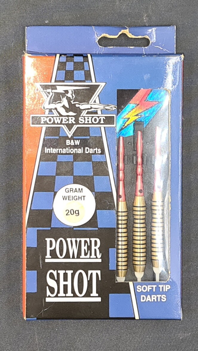 Vintage B&W soft tip darts POWER SHOT 20g NEW UNUSED in original box as found