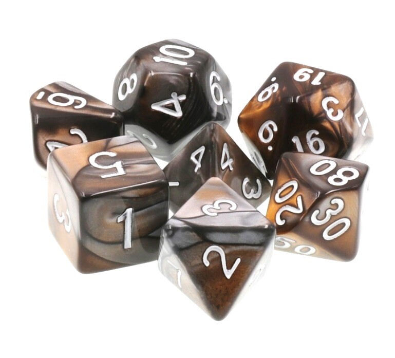 7 Piece Gold Silver Gemini Polyhedral Dice Set with Gray Dice Bag - D&D RPG