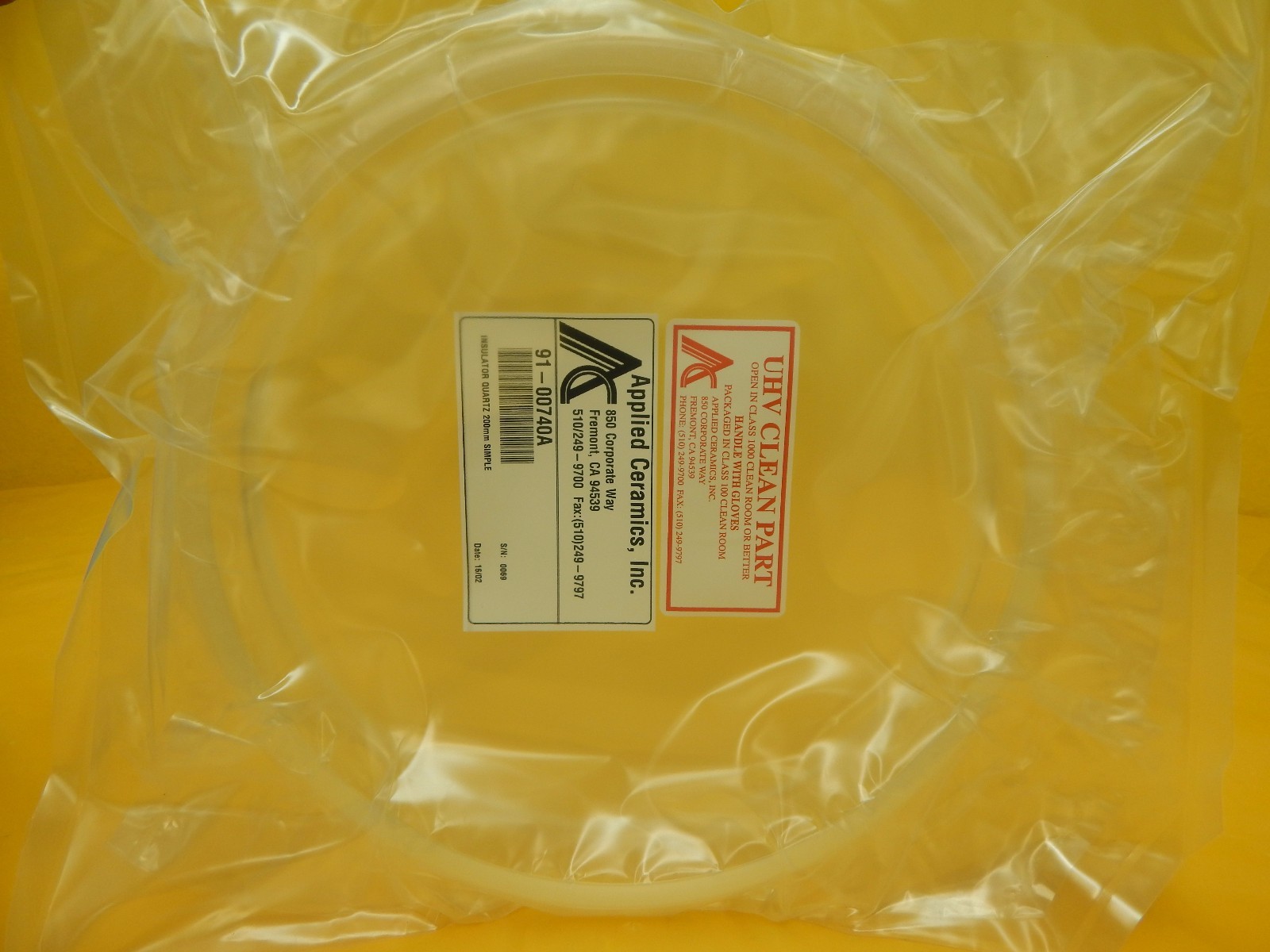 Applied Ceramics 91-00740A 200mm Quartz Insulator Simple Working