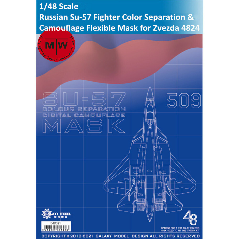 D48021 1/48 Su-57 Fighter Color Separation & Camouflage Mask for Zvezda 4824