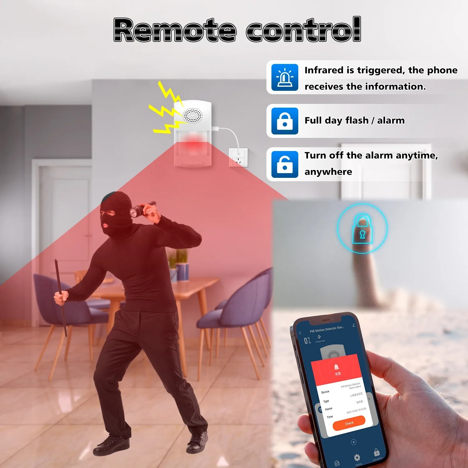 Infrared Alarm Security Home Motion Sensor Anti Theft Detector Wireless LED APP