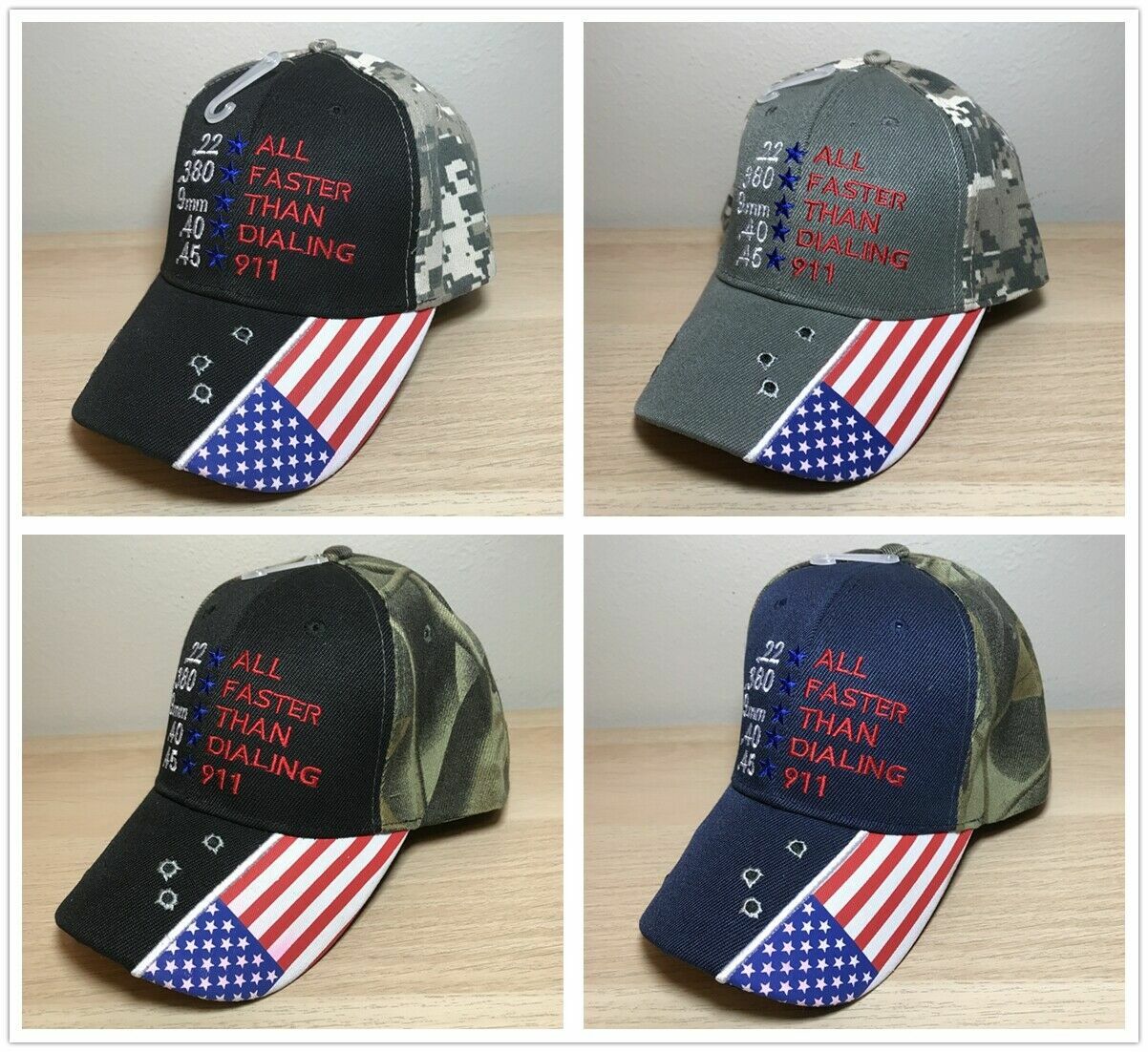 TRUMP 47 2nd Amendment ALL FASTER THAN DIALING 911 Hat Cap BLACK  WOOD CAMO X1