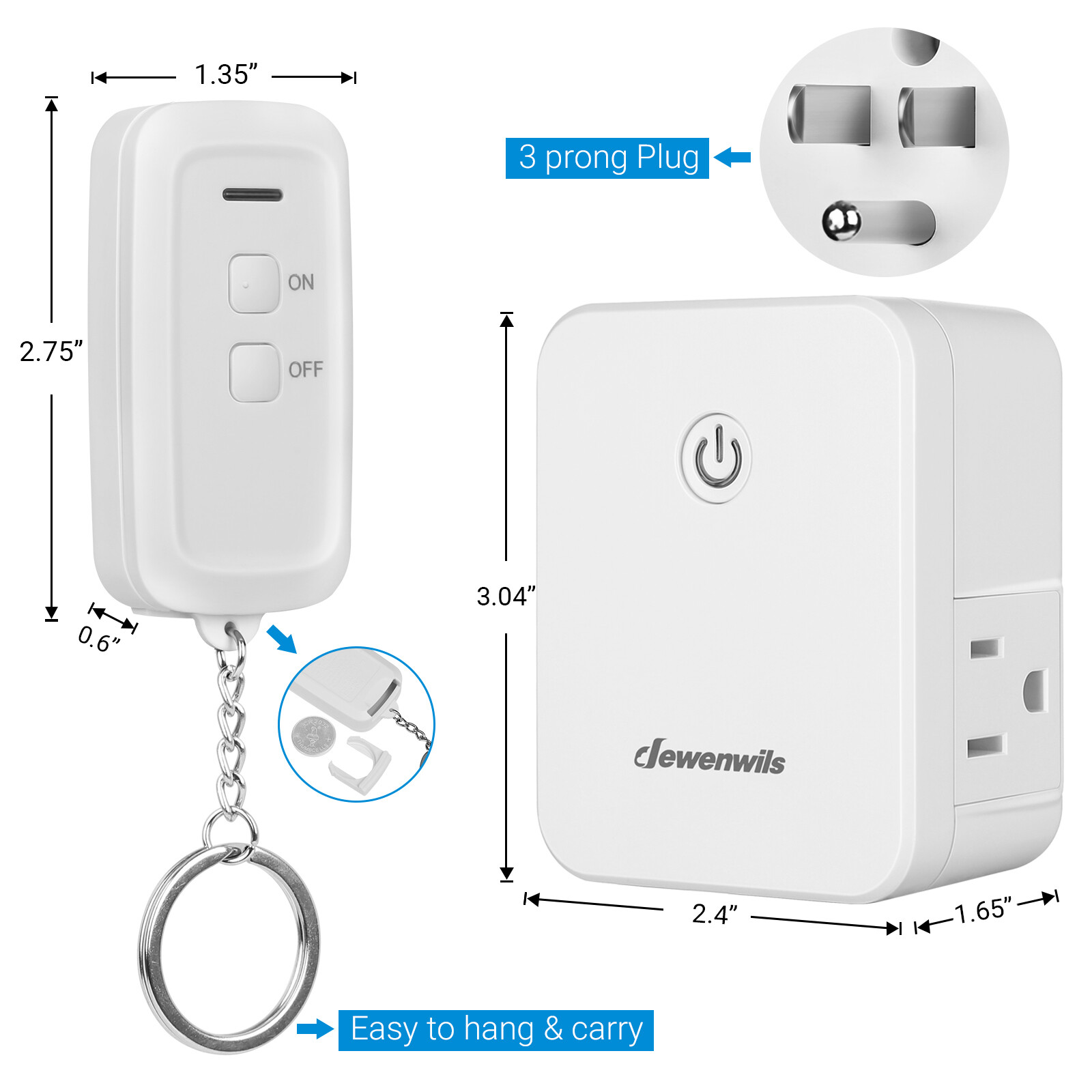 DEWENWILS Wireless Remote Control Outlet Electrical 2 Side-Way Outlets 100 ft