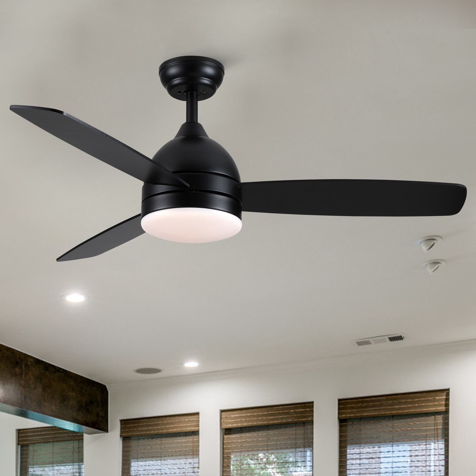 Smart 48"integrated LED Balck Ceiling Fan with Remote Contorl and Plywood Blades
