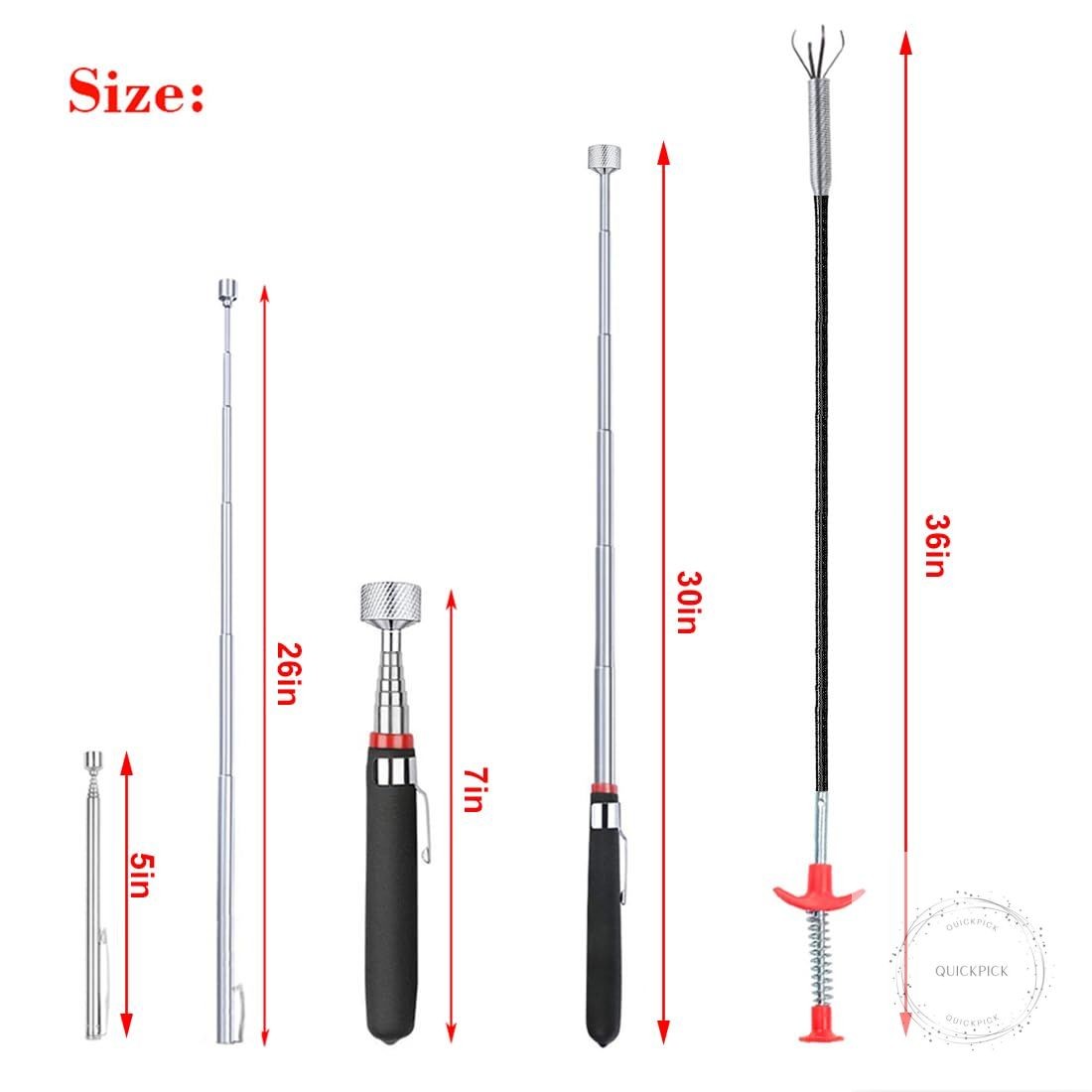 4 Pack Telescoping Magnet Pick-up Tool Set - Retrieving Pickup Tools，Extendable