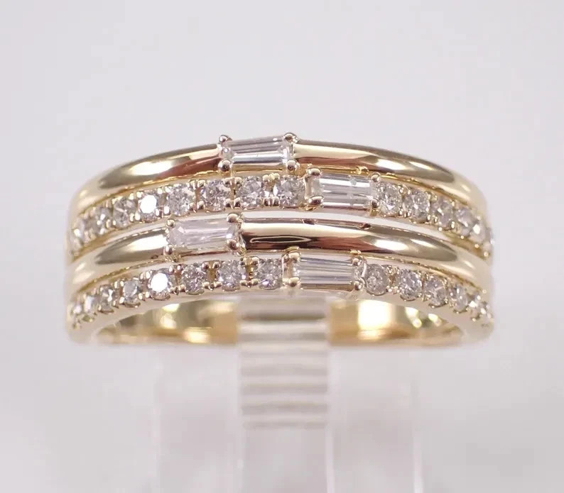 1.50Ct Cut Round Lab-Created Diamond Multi Row Wedding Band Ring 14K Gold Finish