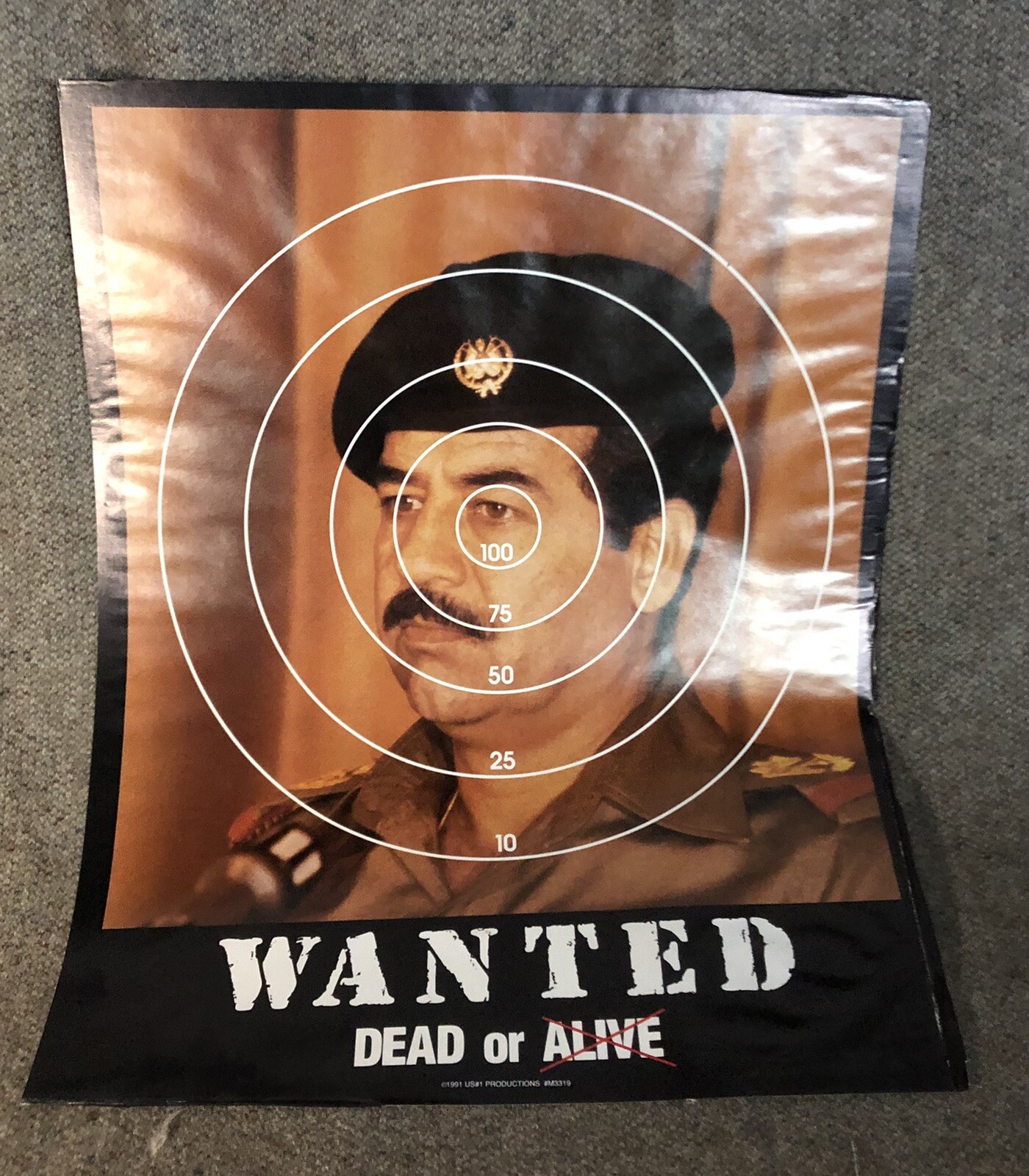 VINTAGE SADDAM HUSSIEN WANTED DEAD POSTER 1991 US#1 PRODUCTIONS 16X20 GULF WAR