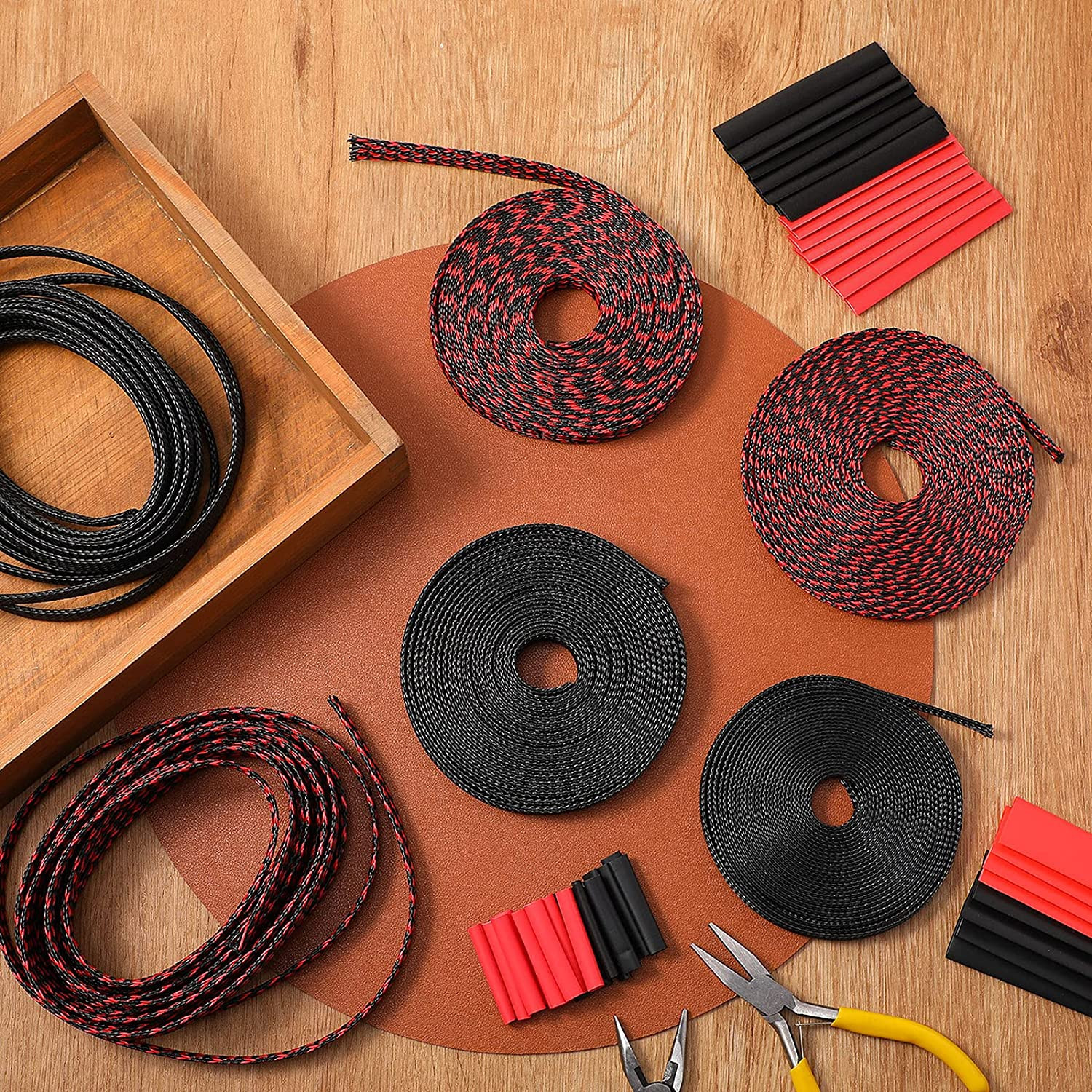 96Ft Wire Loom Braided Cable Sleeve Covers Cord Management