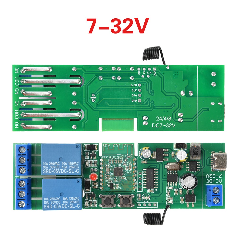 AC/DC 7-32V 2-Channel Bluetooth WIFI Relay Switch Module Self-locking 433MHz