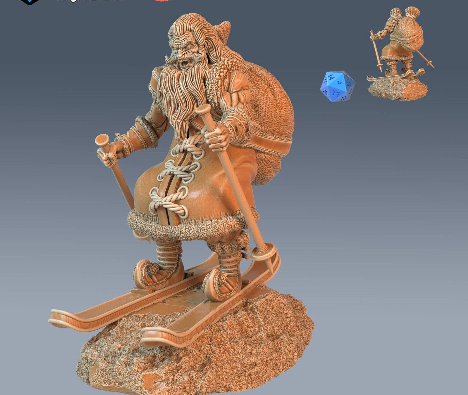 Santa Claus Skiing D&D Miniature - Dungeons & Dragons - Ready for Your Campaign!