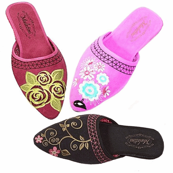 Cicciabella Muletini Mule Pink Navy Floral Embroidery Women Faux Suede S,M,L,XL