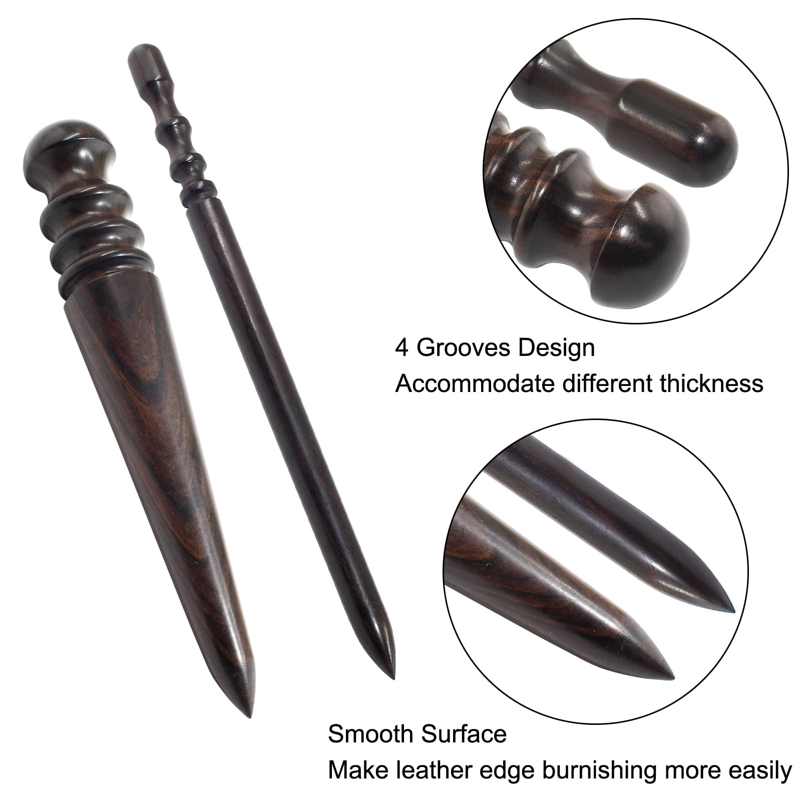 2 Pack Ebony Wood Leather Edge Burnisher Slicker Polishing Tools Leatherwork Set