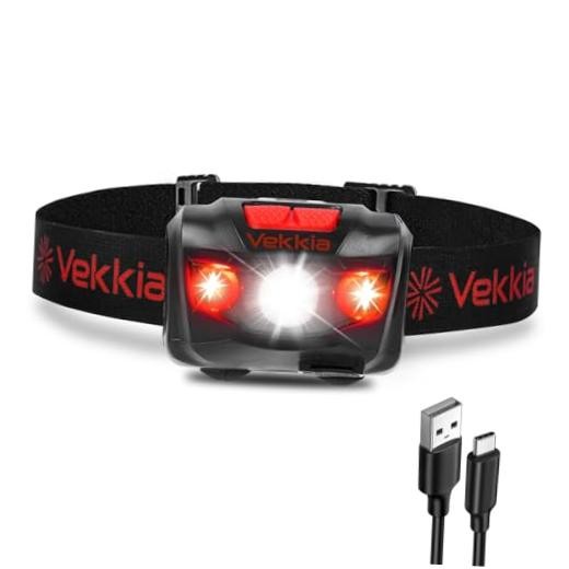 LED Headlamp Rechargeable - 5 Lighting Modes,White & Red 1 Black Rechargeable