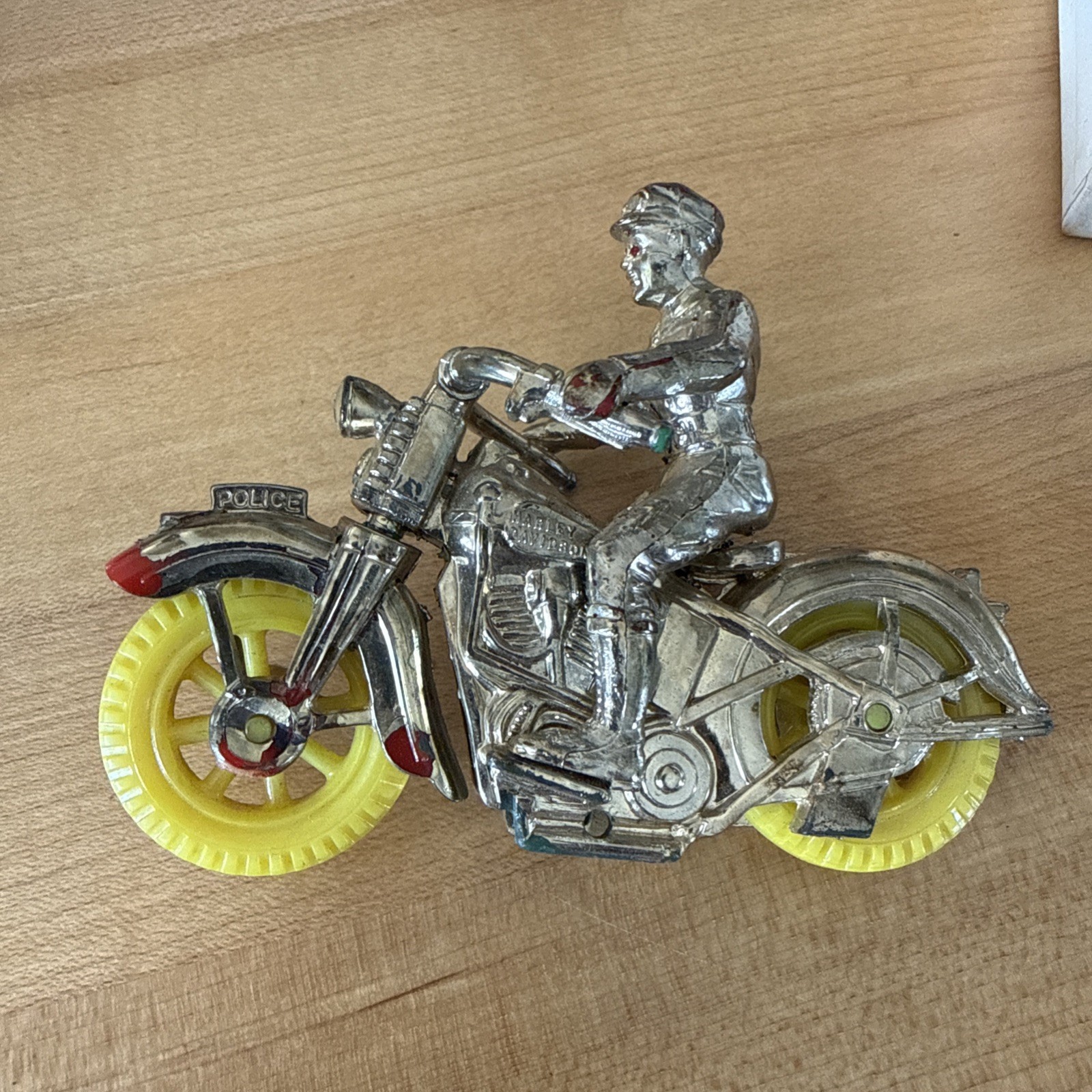 Two 1950s Hard Plastic Thomas Toy Harley-Davidson Police Motorcycle With Driver