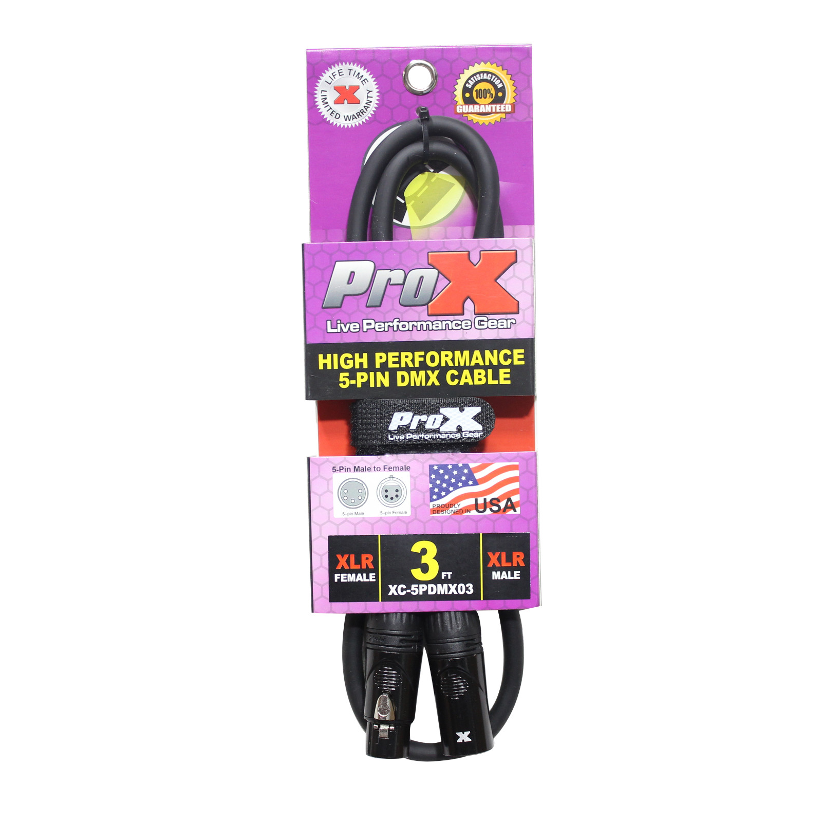 18 ProX 5 Pin 3 ft High Performance Data DJ Stage Lighting DMX Cable