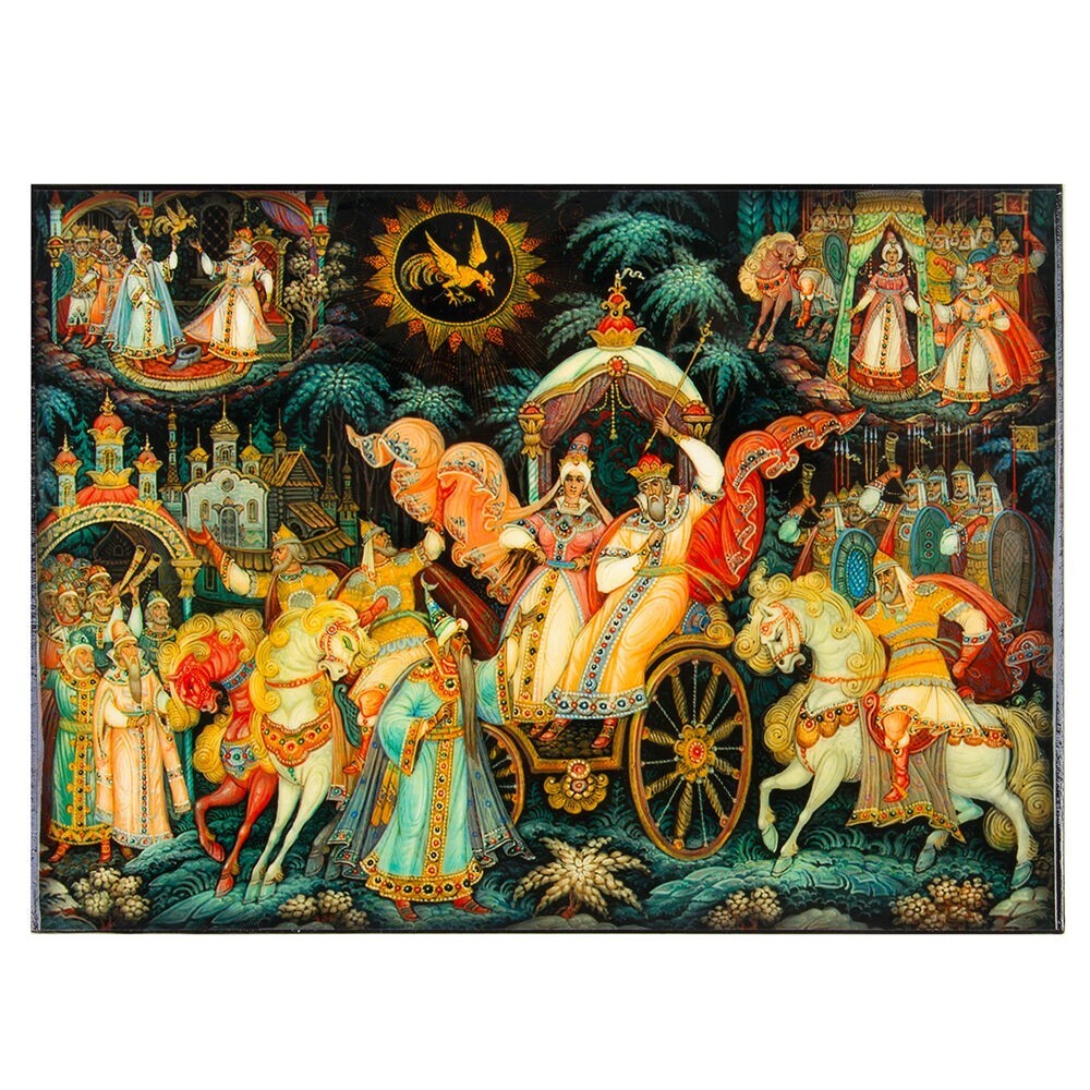 Pushkin Fairytale Jewelry Box Lacquer Keepsake Russian Trinket Box 5"x7"