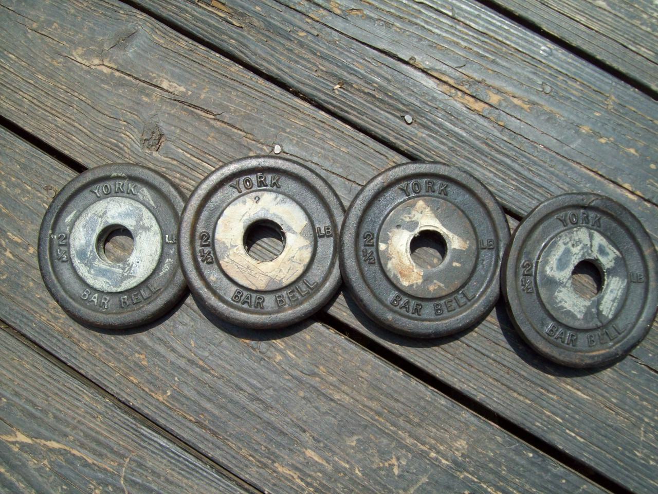 4 vtg YORK BARBELL 2.5s BodyBuilding STRONGMAN Fitness HOMEGYM WeightLifting ab