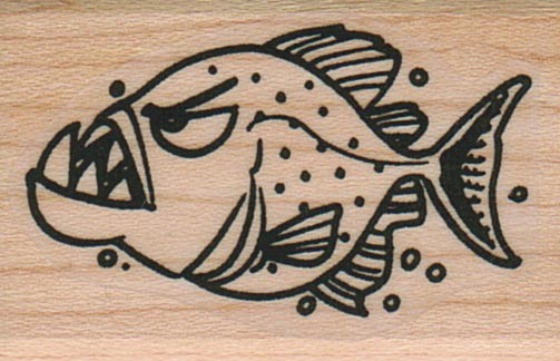 Toothy Fish 1 1/4 x 1 3/4" Mounted Rubber Stamp, Sea and Ocean Stamp, Fish Stamp