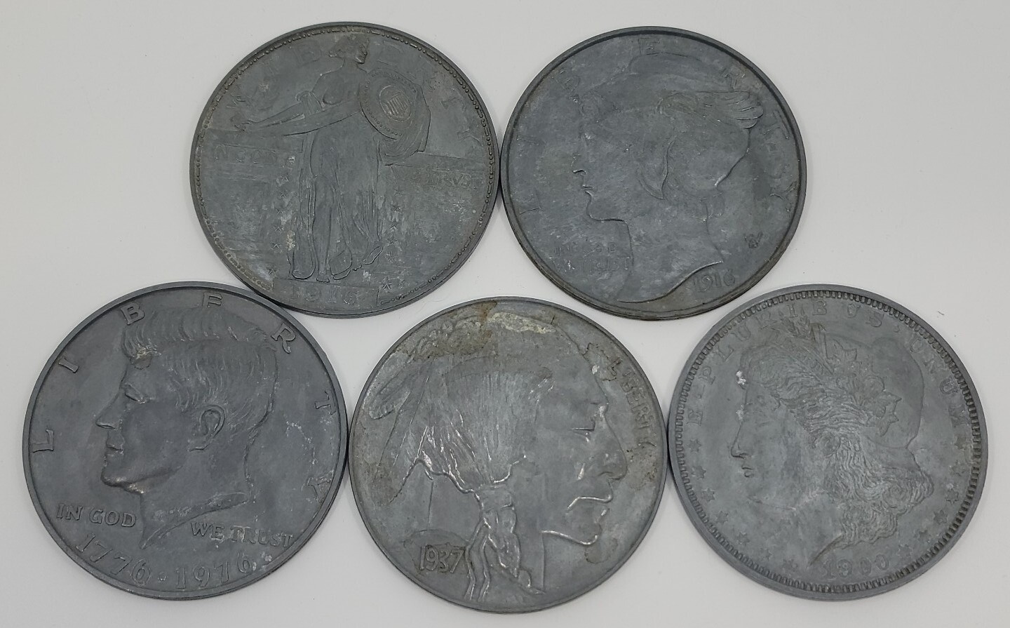 Vintage Large Aluminum Coin Lot Buffalo Nickel Mercury Dime Kennedy Half Morgan
