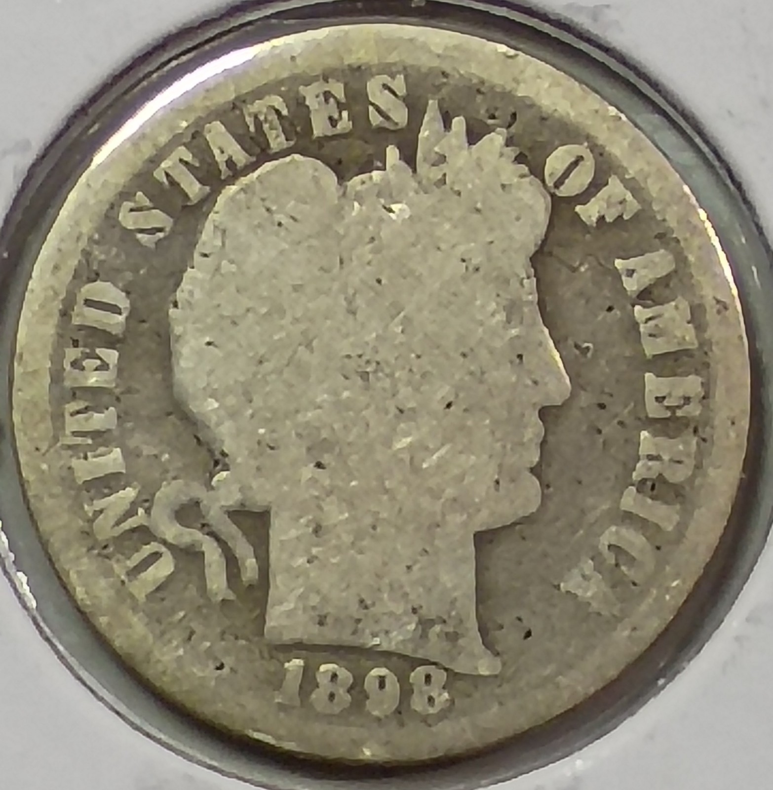 1898-P BARBER 90% SILVER DIME (Good Details)