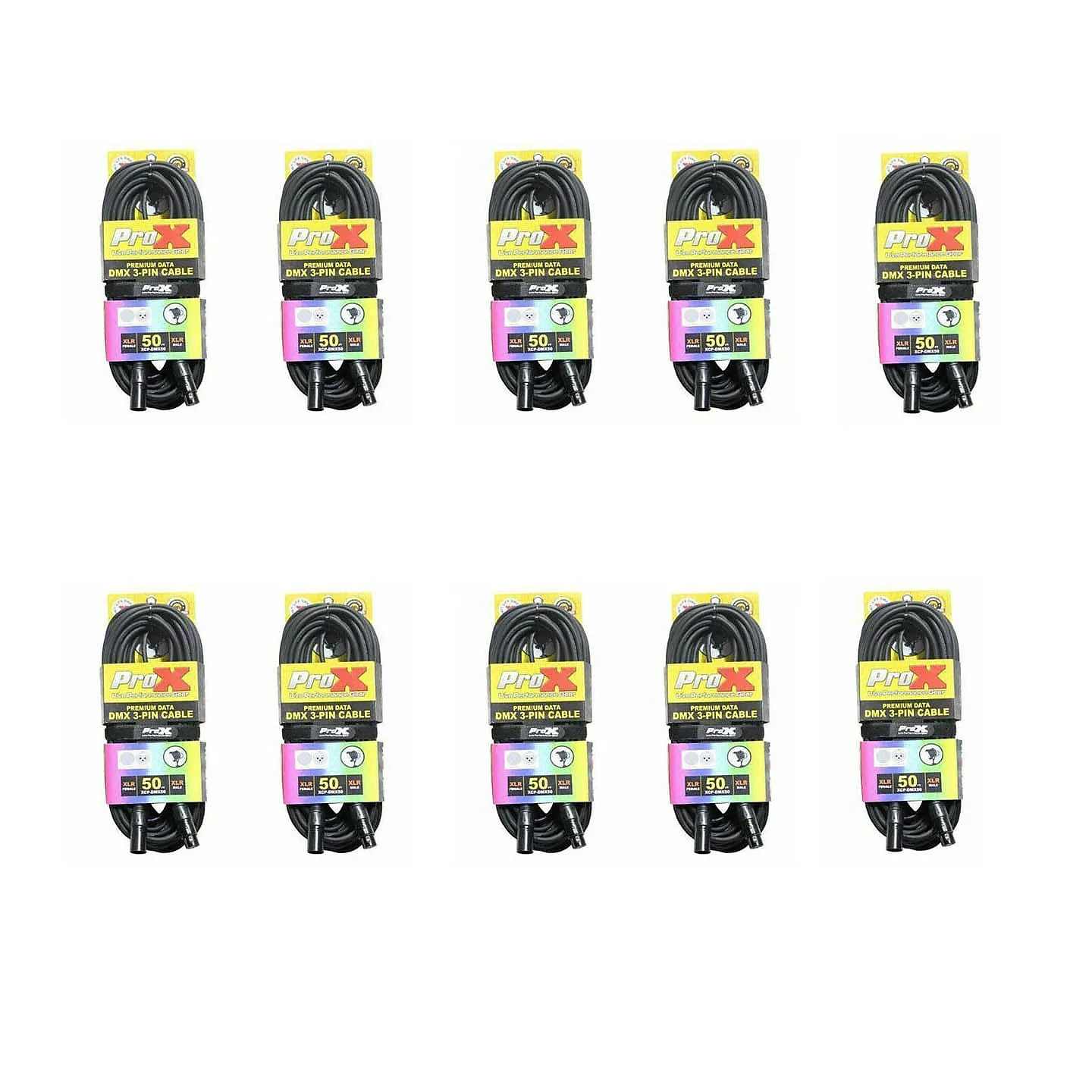 10 Prox DMX Cables 3 Pin 50 FT Premium Shielded DJ Stage Lighting Cable