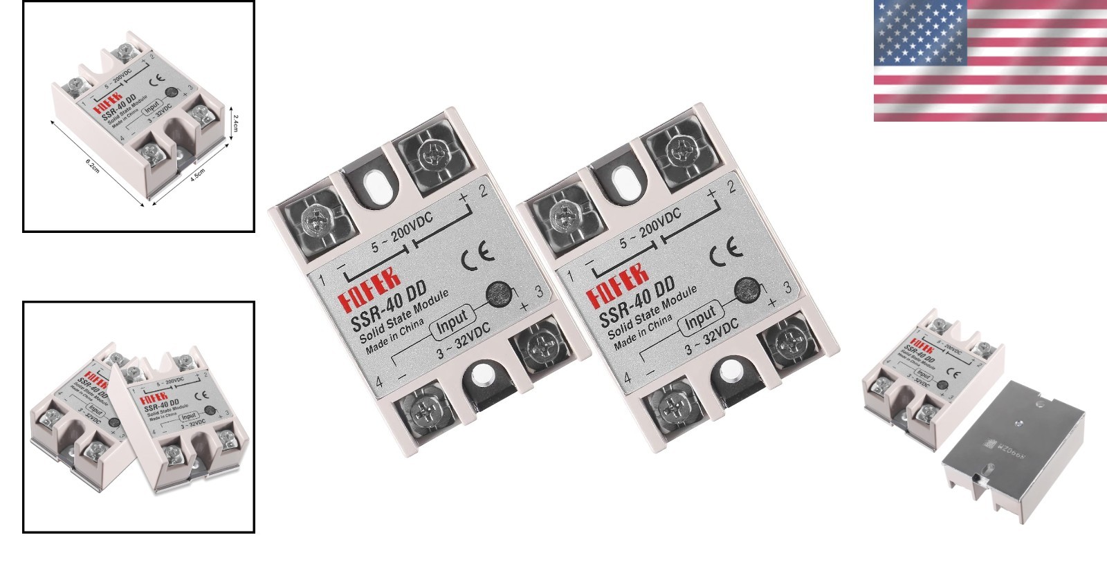 Solid State Relay DC to DC 3-32VDC to 5-200VDC 40A 2pcs