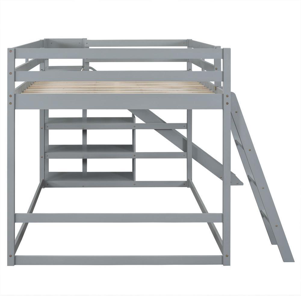 New Practical Modern Full over Full Bunk Bed with Ladder Slide and Shelves