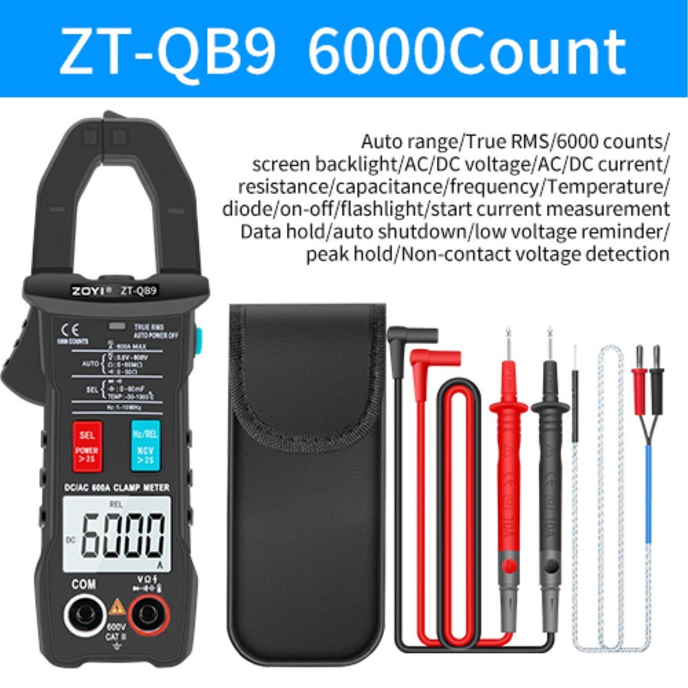 Digital Clamp Meter DC/AC Current 6000 Counts Multimeter Ammeter Voltage Tester
