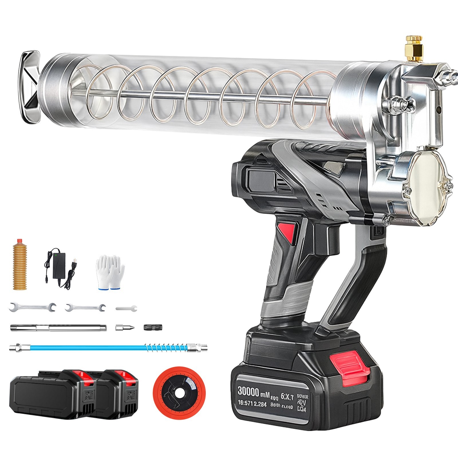 Electric Grease Gun 12000 PSI Battery Powered, Cordless Grease Gun Kit 2 Battery