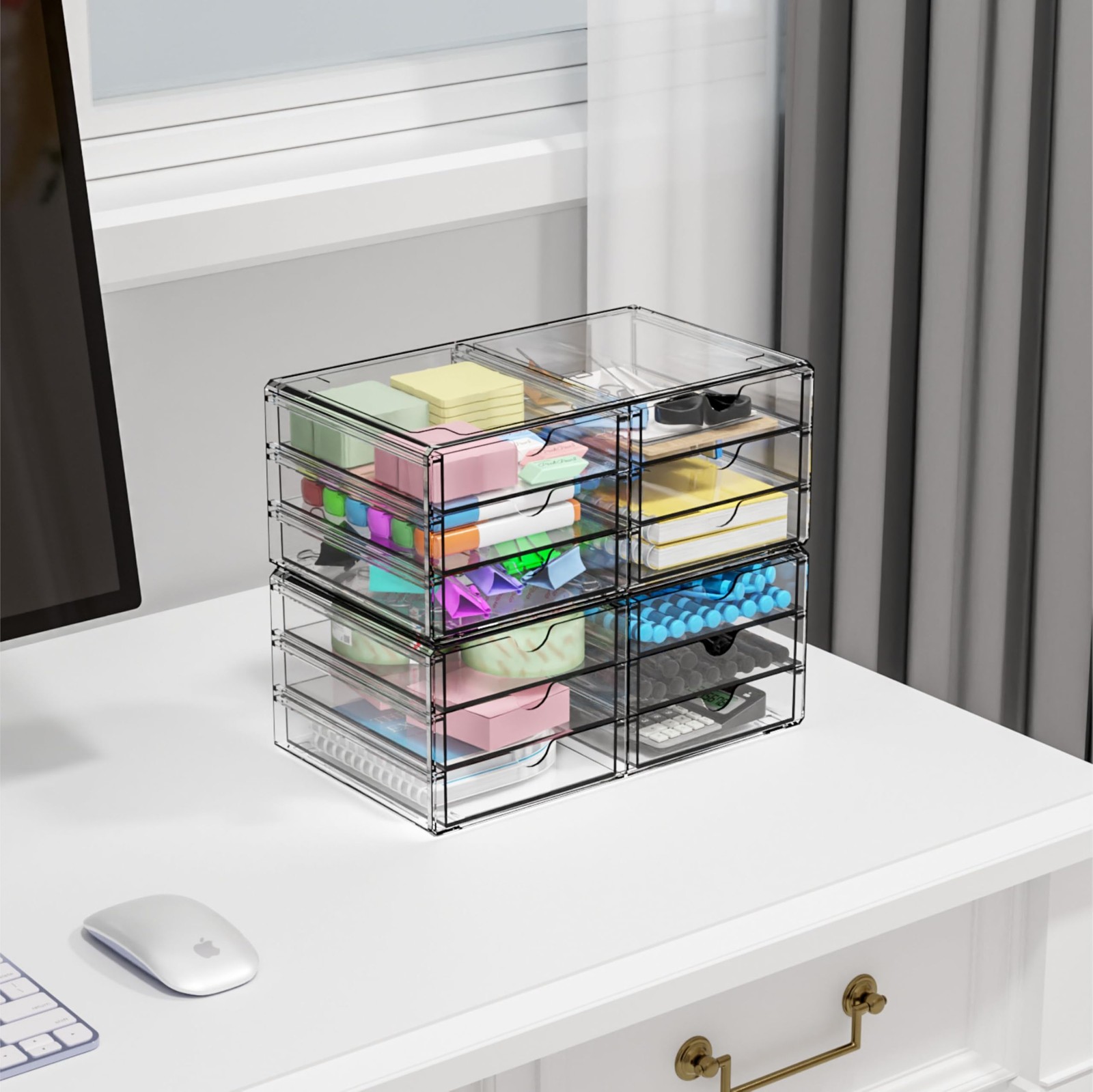 Acrylic Storage Clear Plastic 6 Drawers, Stackable Cabinet Organizer 2 Pack