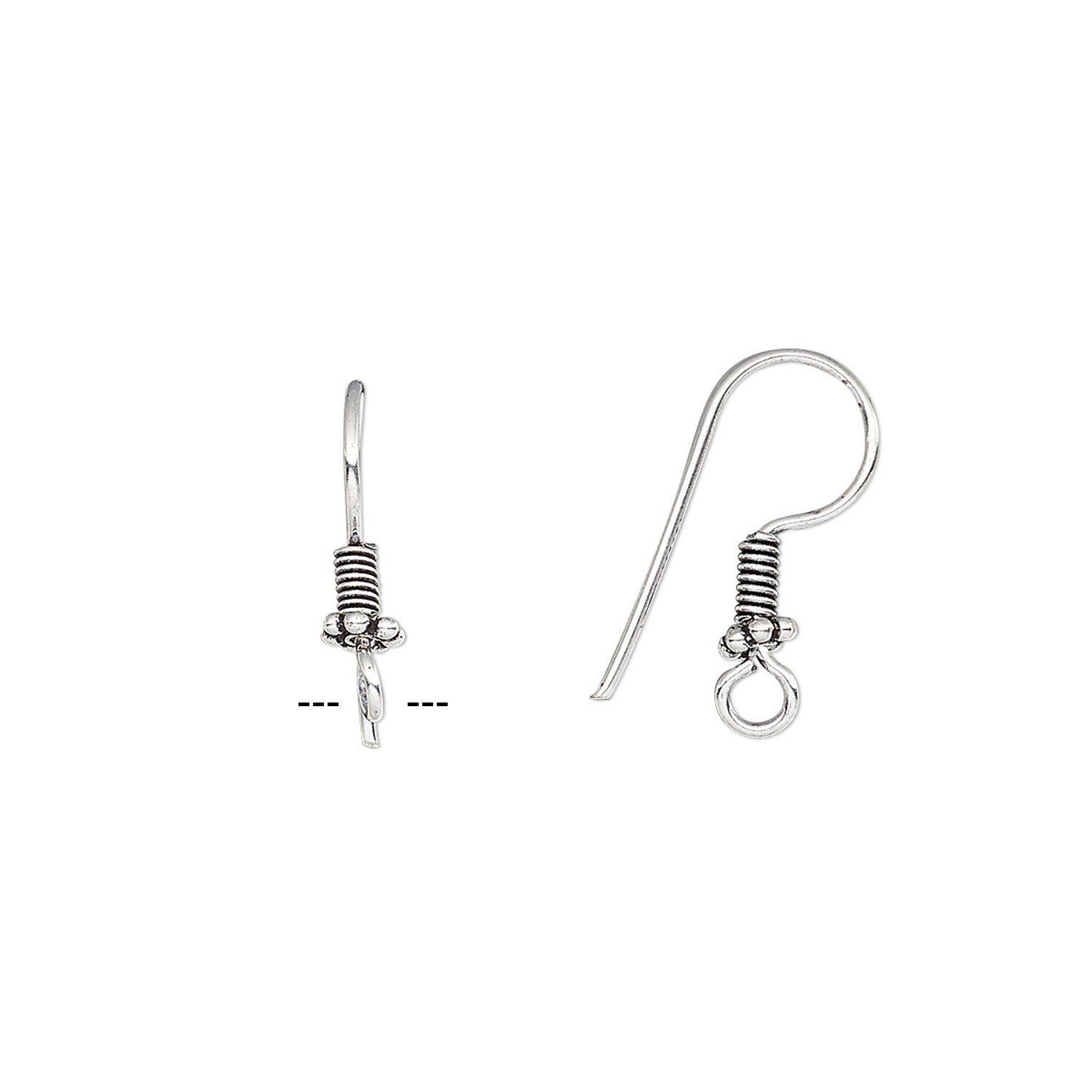 Ear Wire, 50 Antiqued Silver Plated Copper 19mm Fish Hook w/ Coil & Rondelle