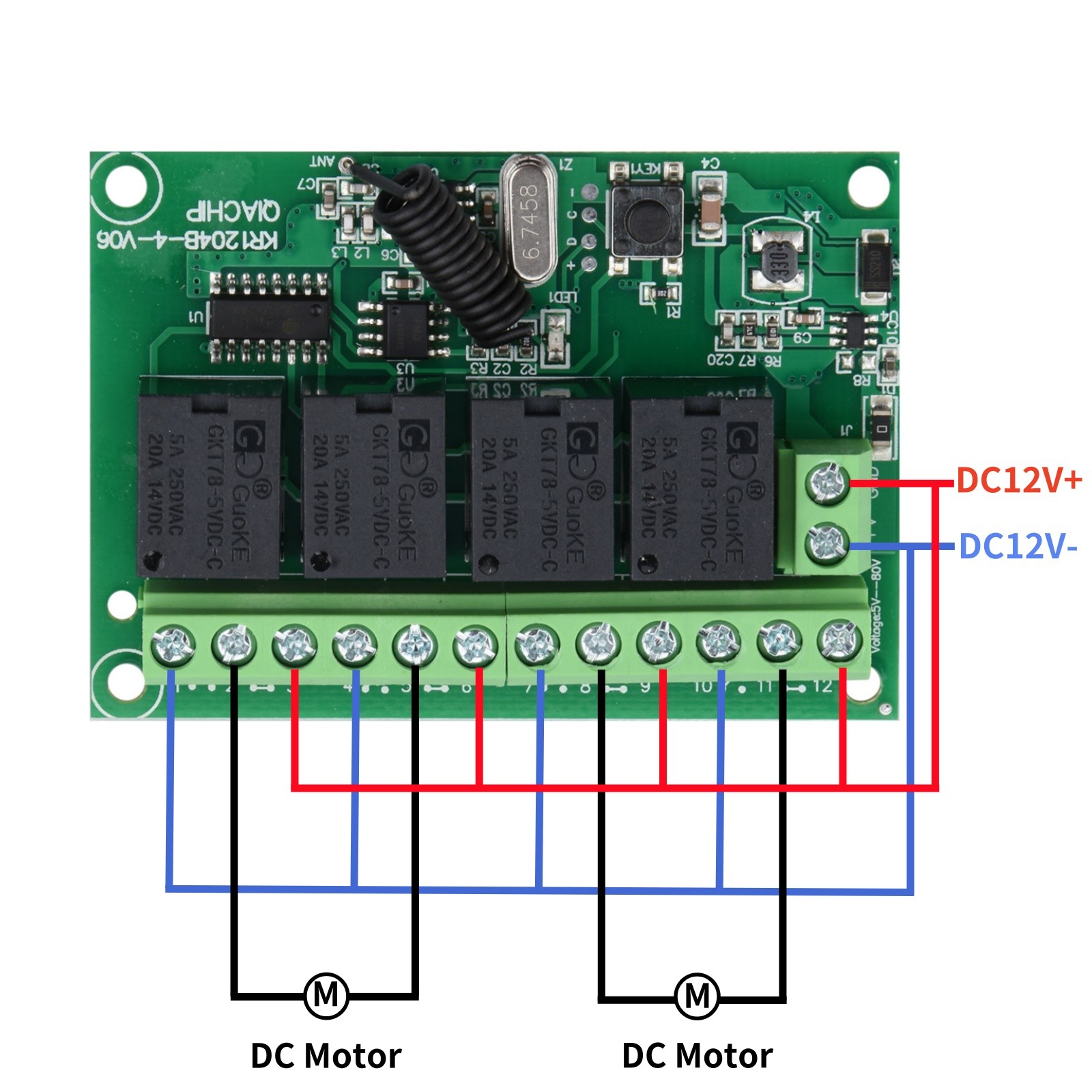 DC 4CH Channel 443MHz Wireless RF Remote Control Relay Switch With 2 Receiver