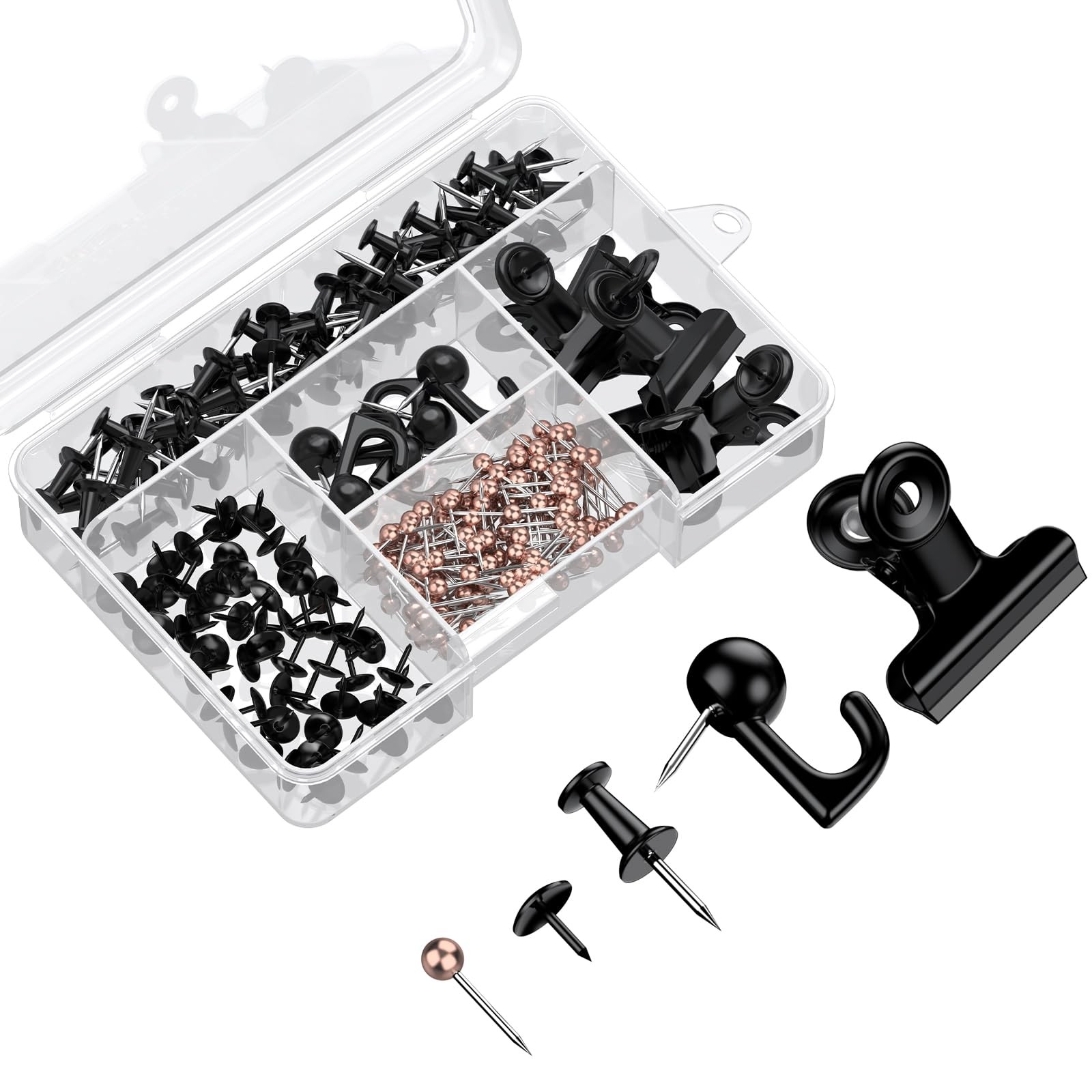 Uniclife 200 PCS Black Push Pins, Black Thumb Tacks for Wall, 5 Style Push Pins