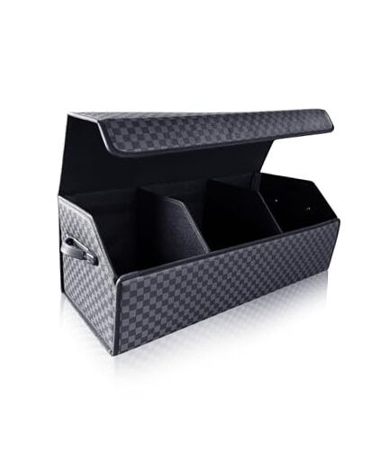 Trunk Organizer for SUV - Leather Storage Box, Magnetic Extra Large Checked