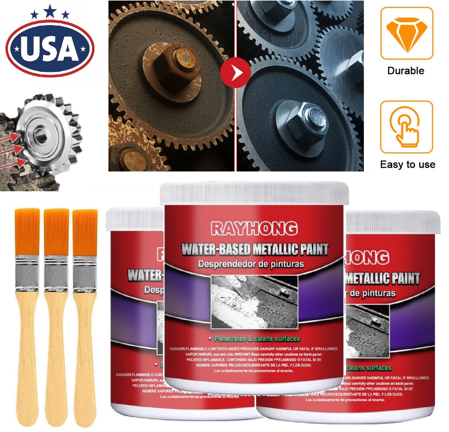 3× Car Anti-Rust Chassis Converter Water-Based Primer Metal Rust Remover Set USA