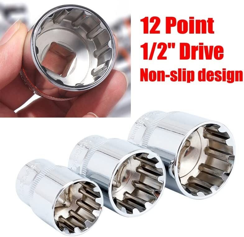 21pc Spline Socket Set 12 PT Point 1/2" Dr Gear Wall Rounded 8 - 36mm Metric
