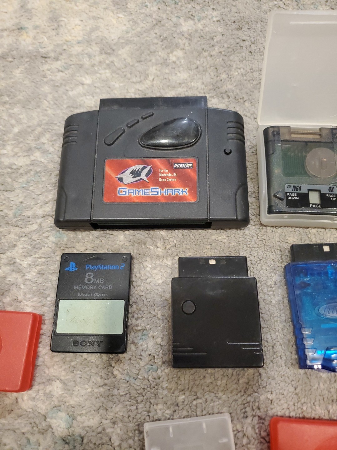 Playstation N64 Memory Card Game Shark Lot With Ds Game Holders UNTESTED